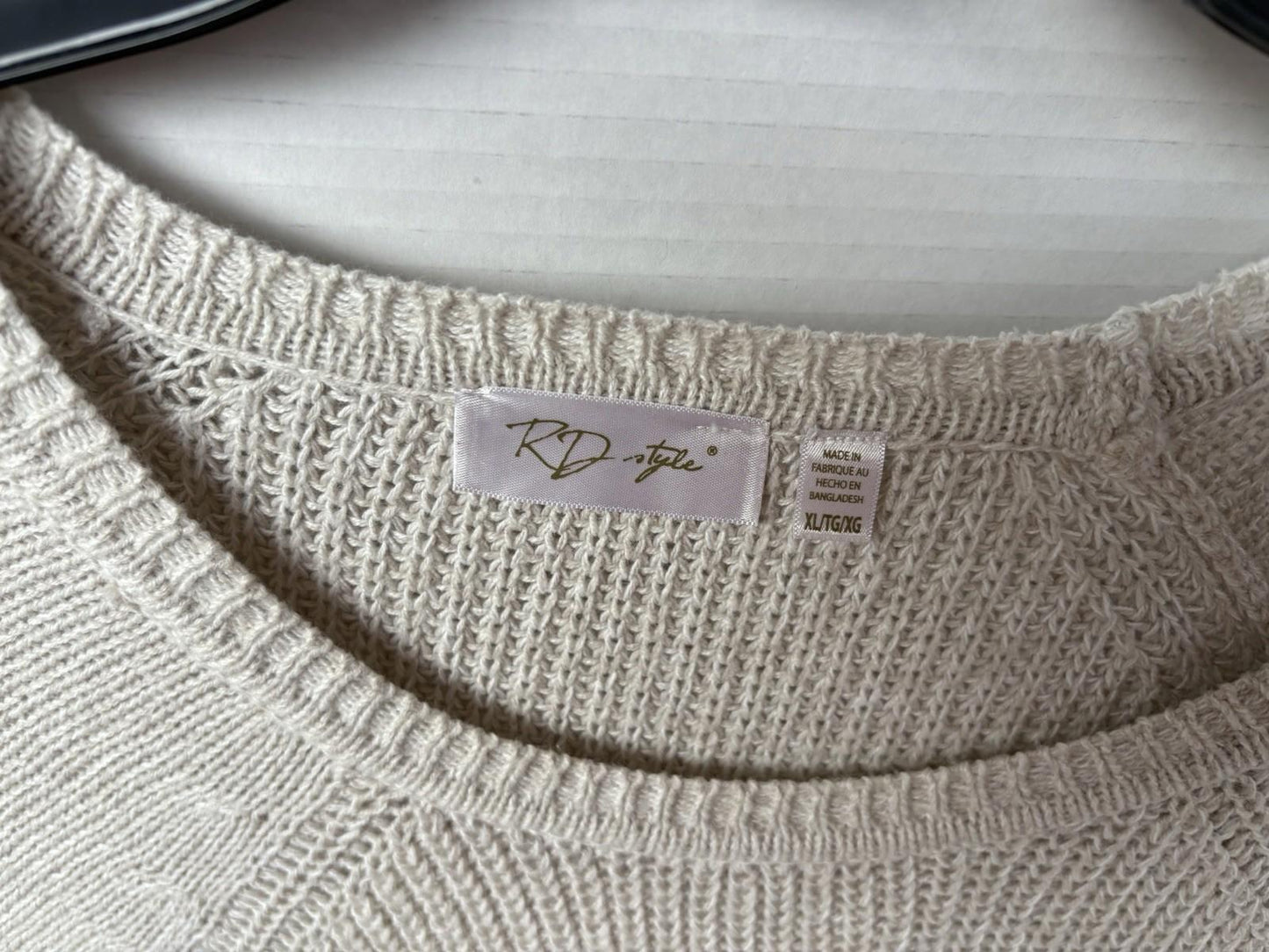 RD Style Women's Beige Ribbed Knit Pullover Sweater With Button Accent XL