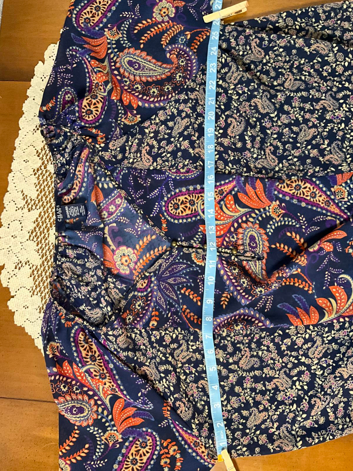 Chaps 2x Bohemian-Style Navy Lightweight Long Sleeve Paisley Print Shirt