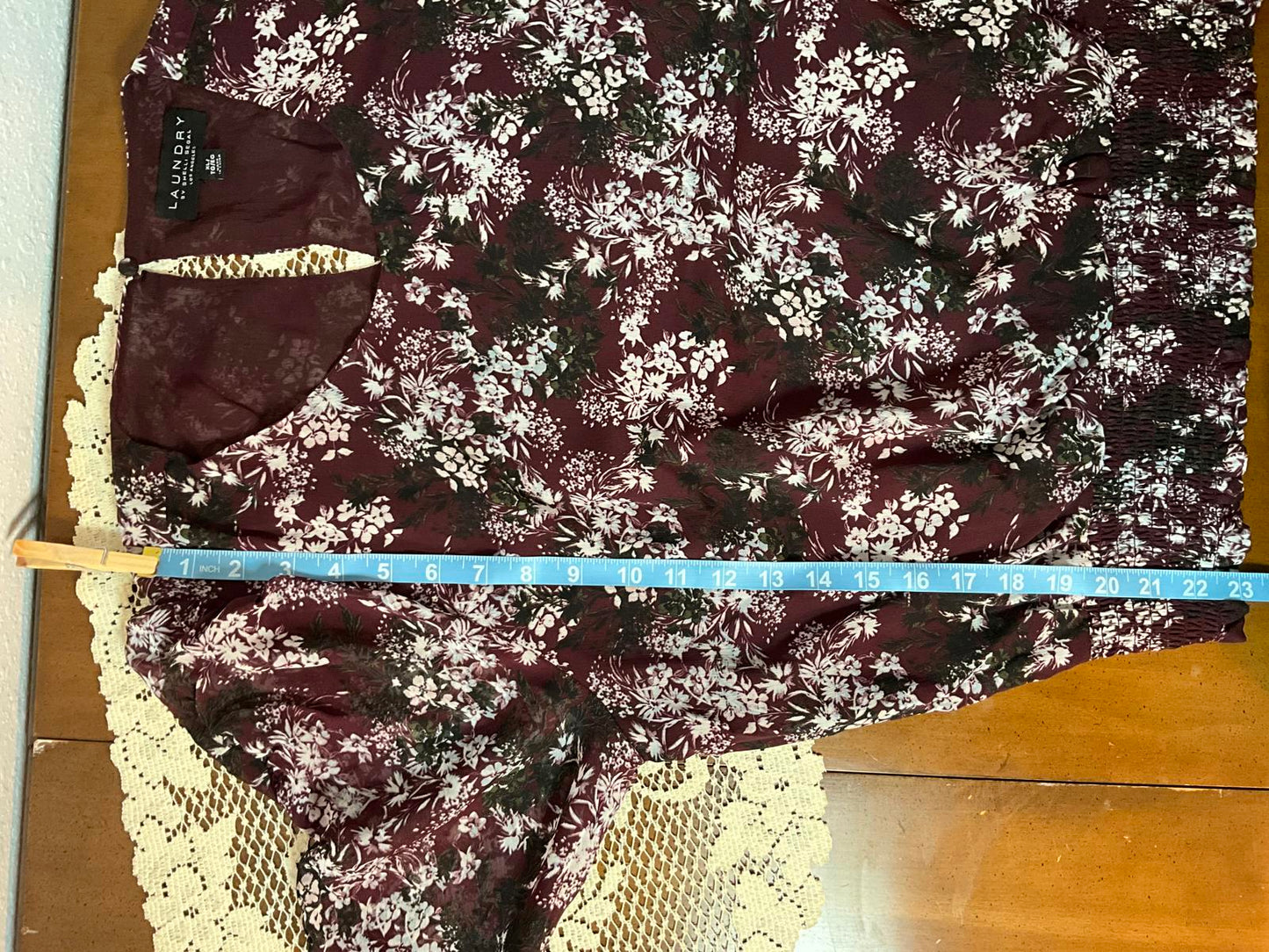 Soft Romantic Women's Sheer Sleeve Feminine Boho Floral Blouse in Burgundy