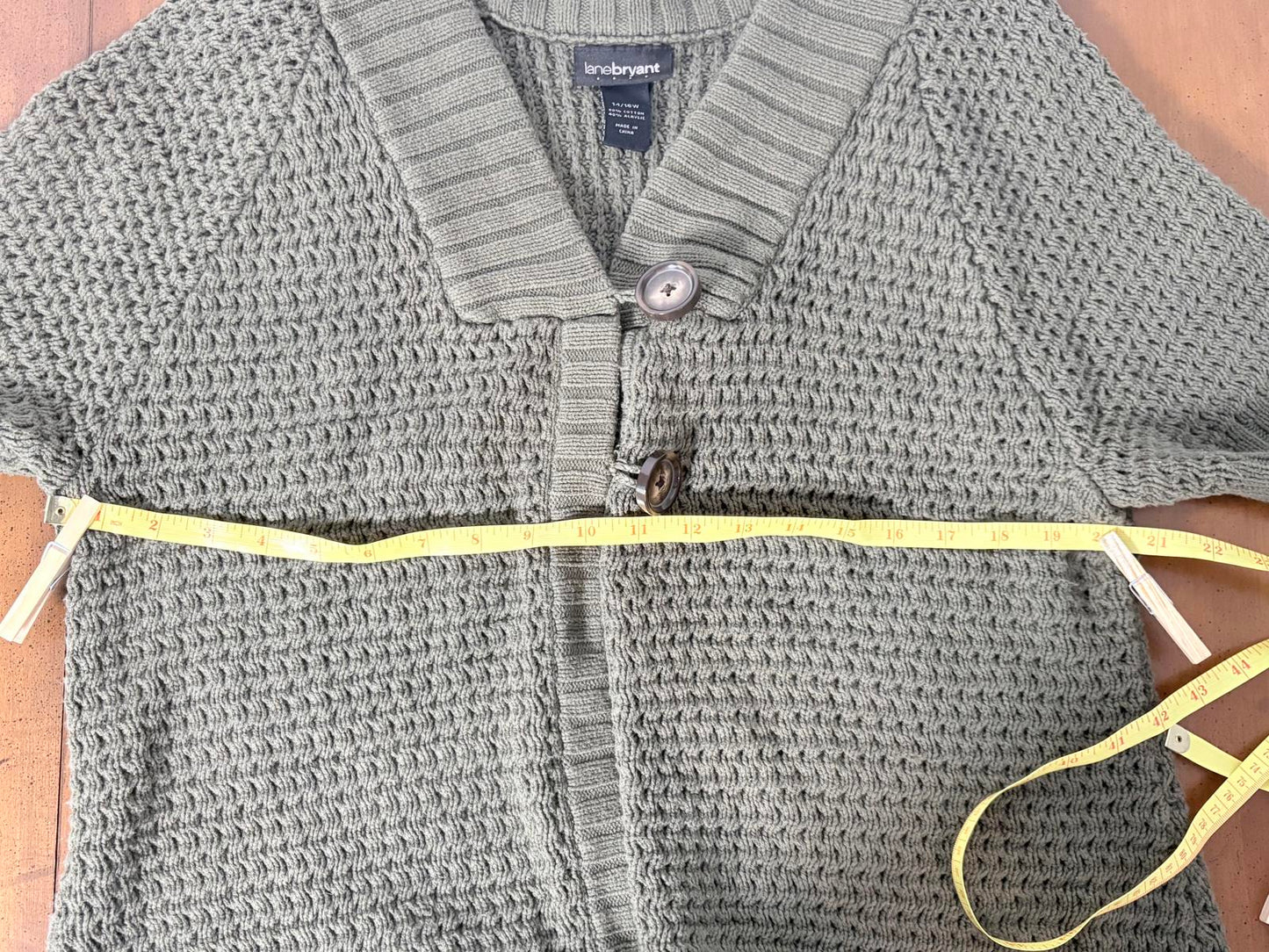 Lane Bryant Chunky Olive Green Knit Cardigan with Large Buttons size 14/16