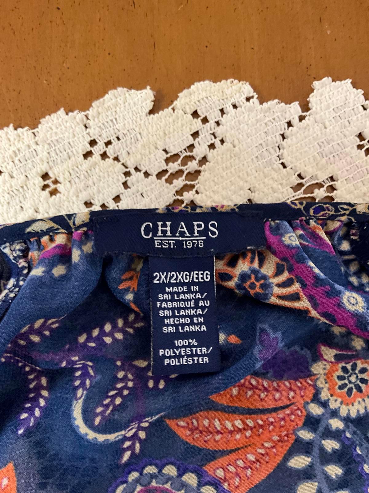 Chaps 2x Bohemian-Style Navy Lightweight Long Sleeve Paisley Print Shirt