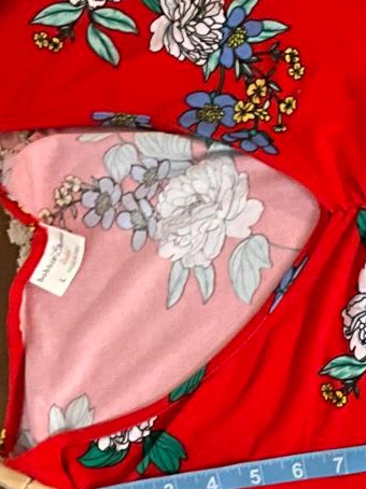 Bobbie Brooks L Red Floral Long Sleeve Lightweight Soft Dress with Ruched Front