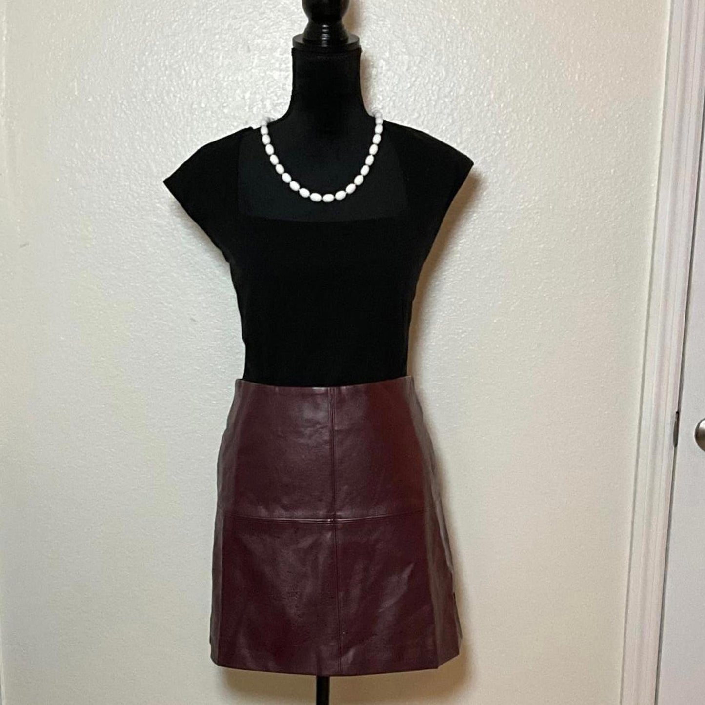 Commense Burgundy Faux Leather A Line Mini Skirt Y2K NWT High Waisted XL