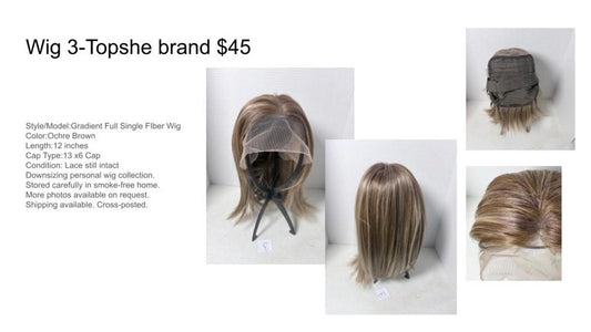 Gradient Full Single Fiber Wig Ochre Brown 12 Inch Lace Cap