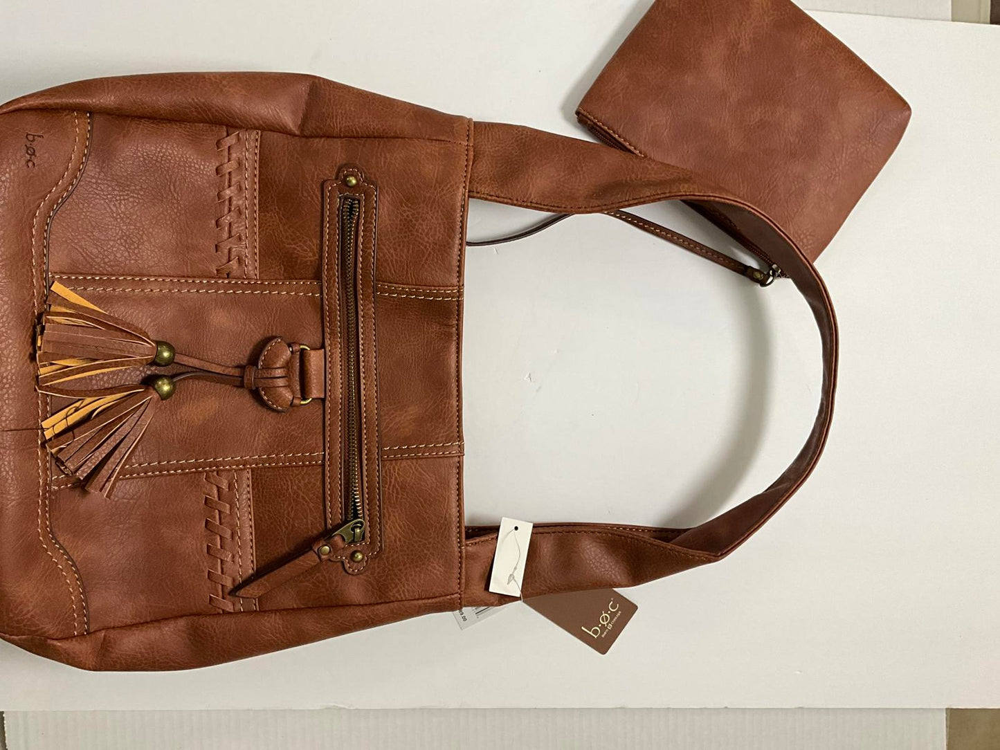 b.o.c Brown Faux Leather Shoulder Bag with Tassel Detail