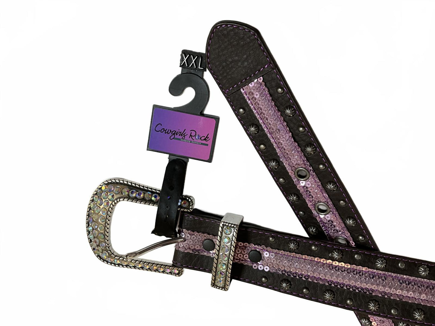 Cowgirl Rock Women's Brown Leather Belt with Pink Sequins -