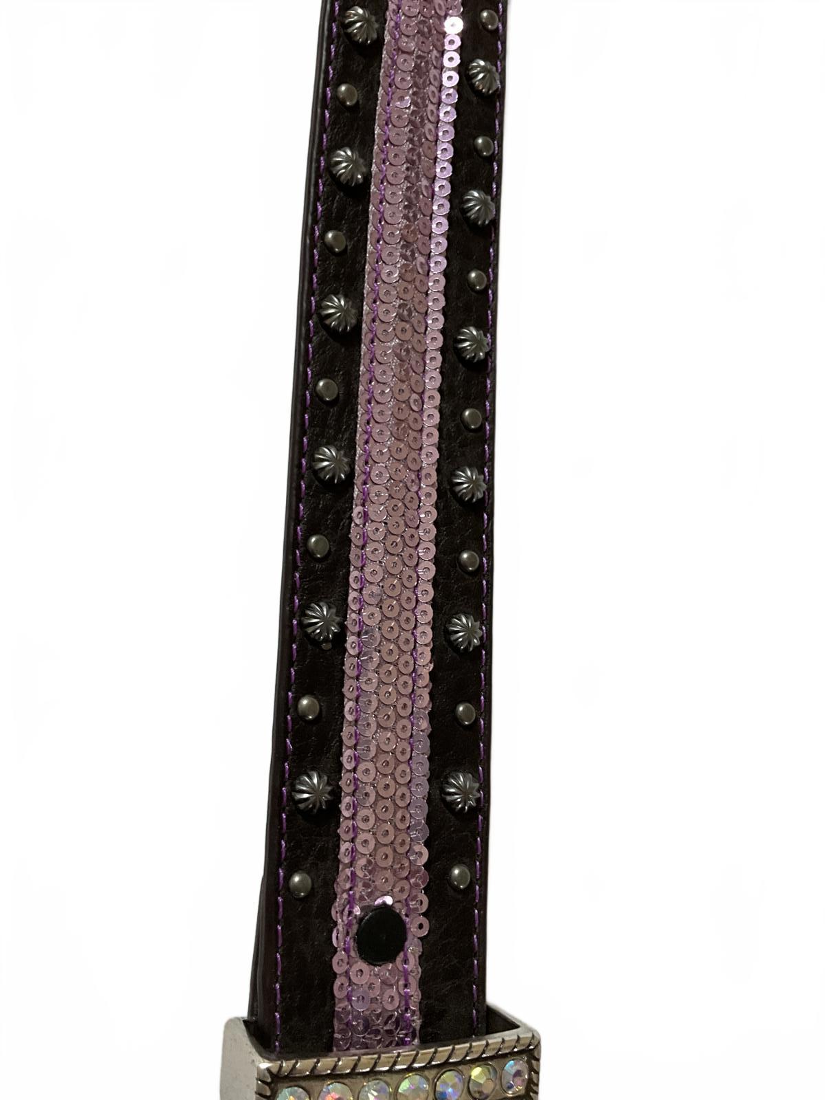 Cowgirl Rock Women's Brown Leather Belt with Pink Sequins -