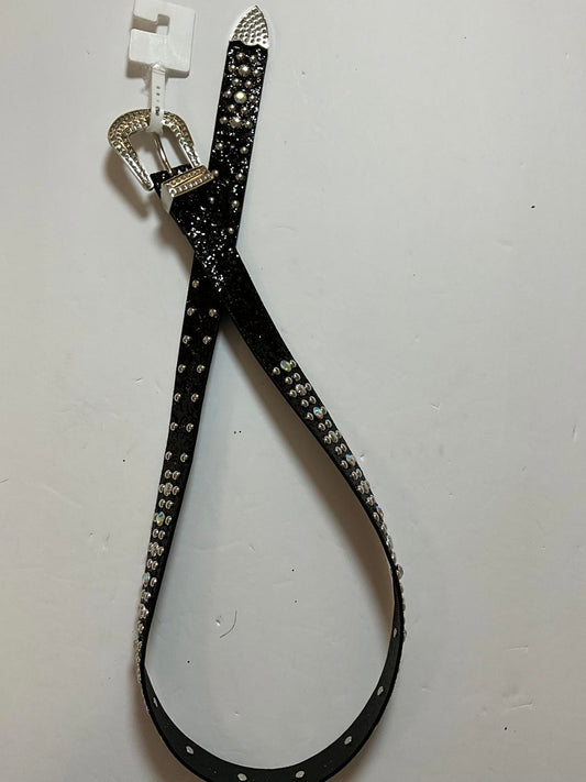 Brown Leather Belt with Rhinestone Studded Buckle Y2K vibe