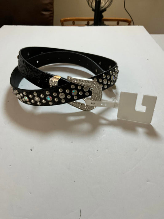 Brown Leather Belt with Rhinestone Studded Buckle Y2K vibe