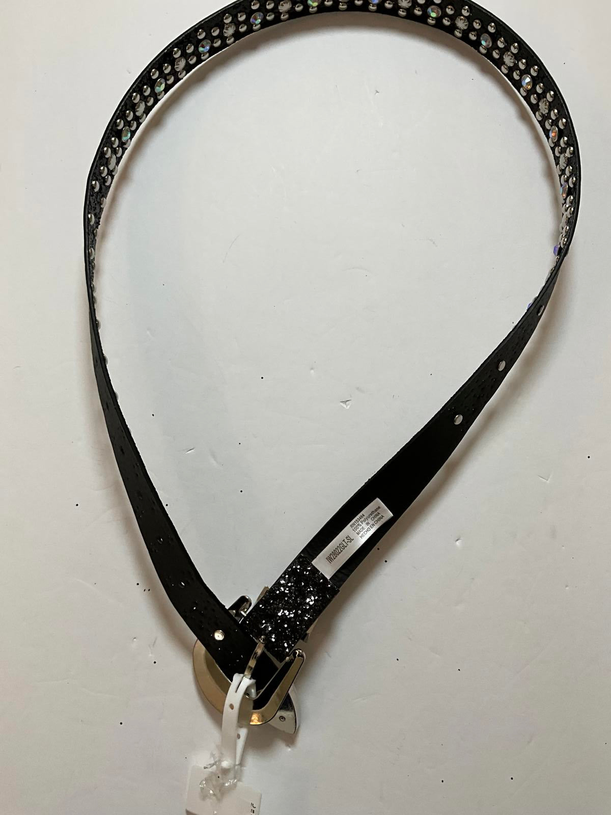 Brown Leather Belt with Rhinestone Studded Buckle Y2K vibe