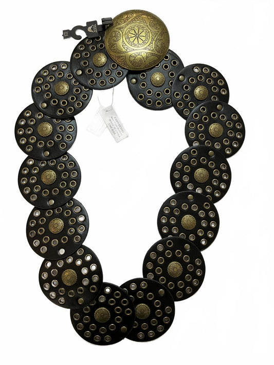 Vintage Bridge Mountain Brown Leather Belt with Brass Embell