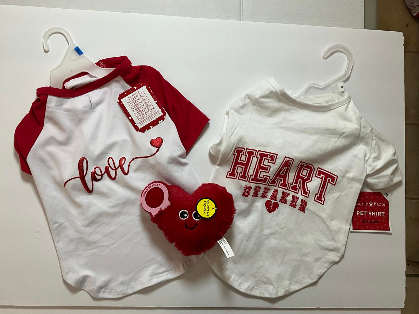 Dog Valentine Bundle Medium Shirts + TUFF Toys Durable Heart Plush