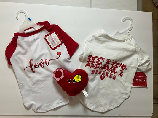 Dog Valentine Bundle Medium Shirts + TUFF Toys Durable Heart Plush