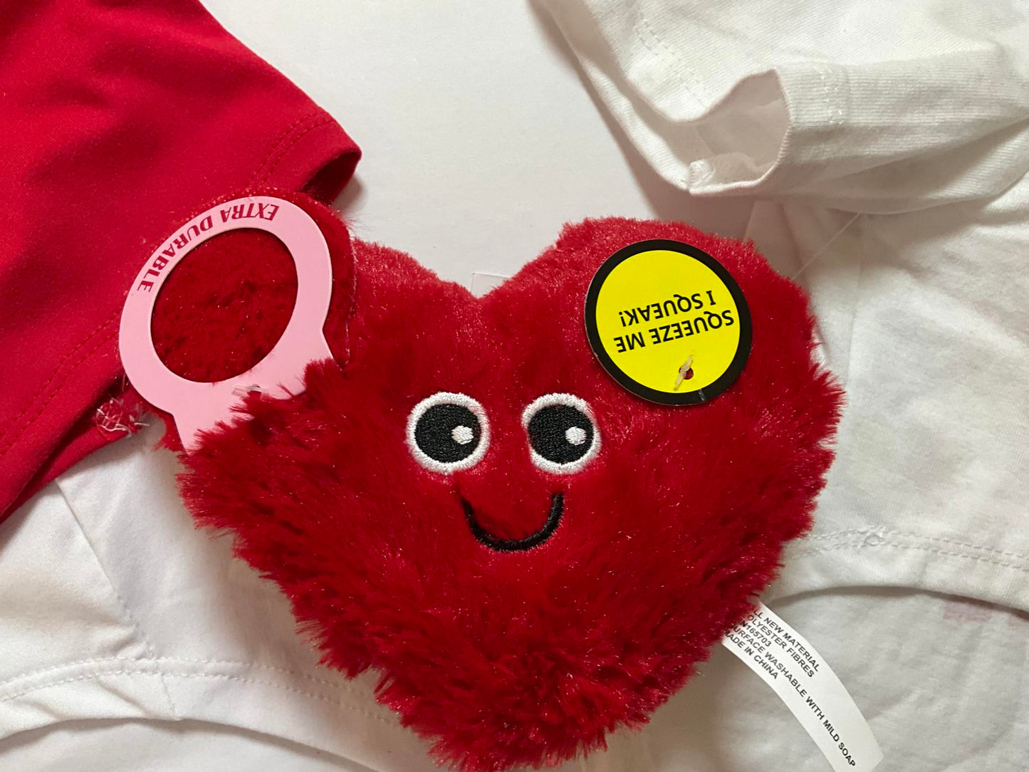 Dog Valentine Bundle Medium Shirts + TUFF Toys Durable Heart Plush