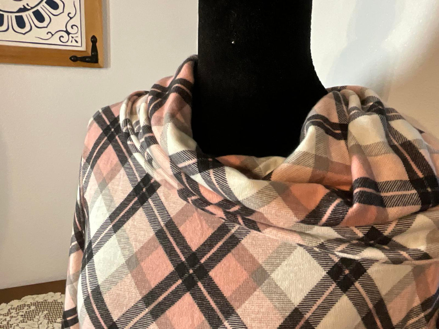 NWT Robert Louis XL Plaid Button-Accent Poncho Cape with Cowl Neck