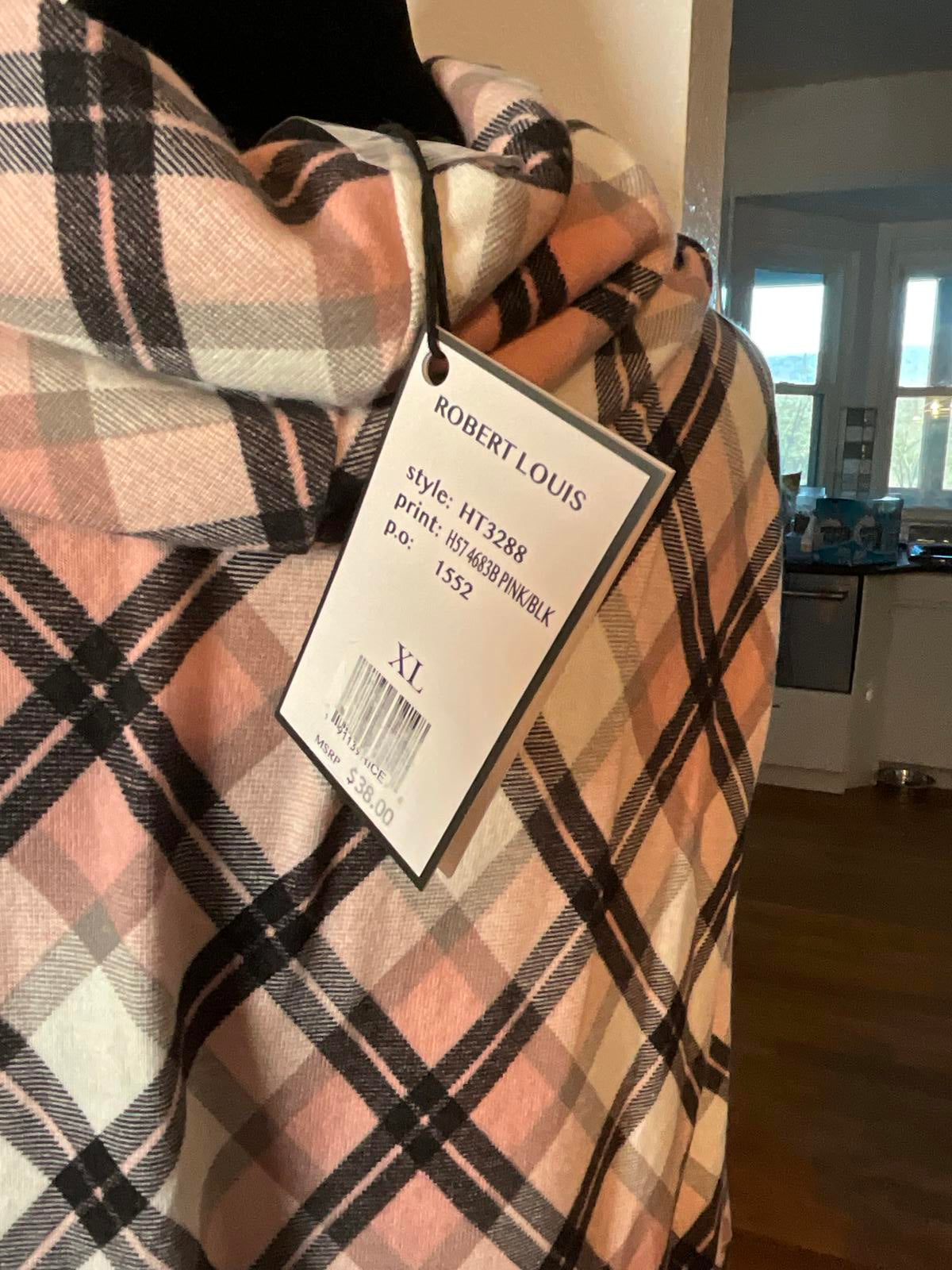 NWT Robert Louis XL Plaid Button-Accent Poncho Cape with Cowl Neck