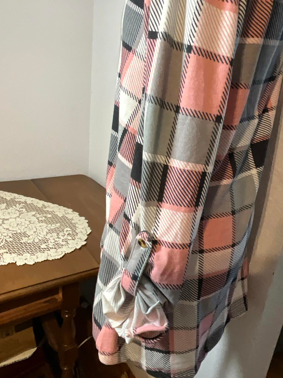 Cozy Robert Louis XL Plaid Hooded Pullover with Button Detail and Front Pocket