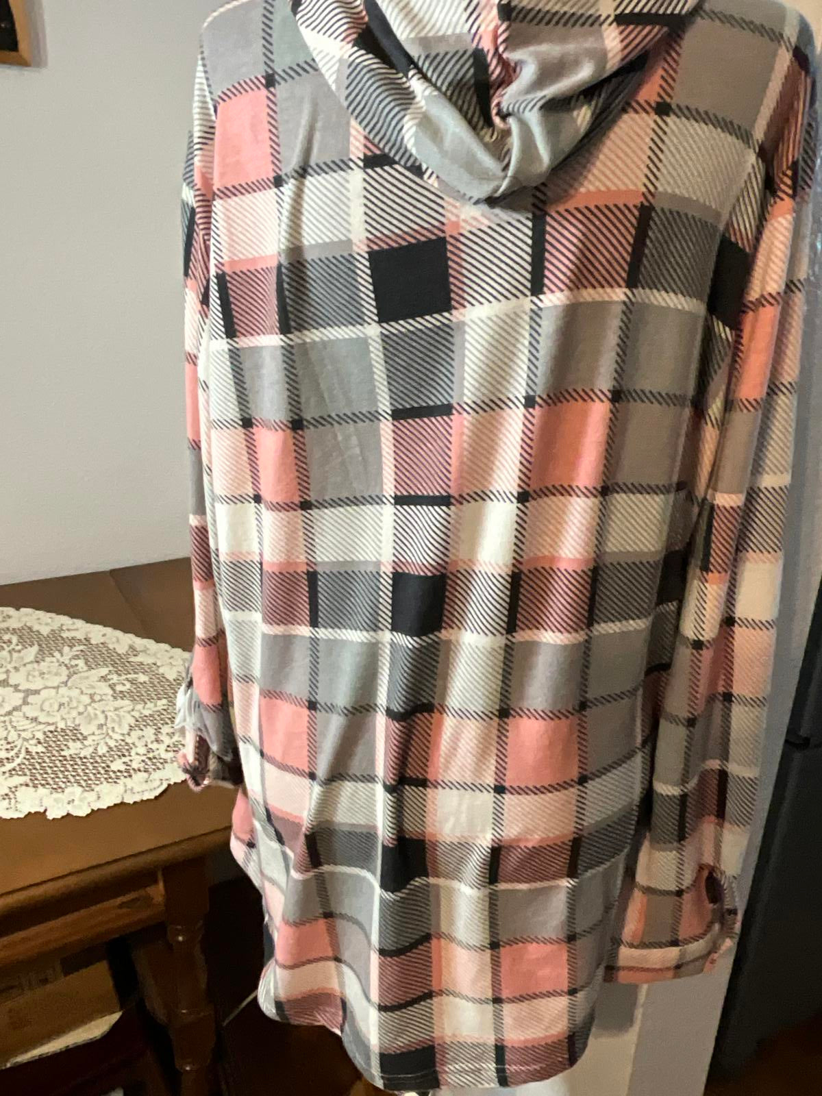 Cozy Robert Louis XL Plaid Hooded Pullover with Button Detail and Front Pocket