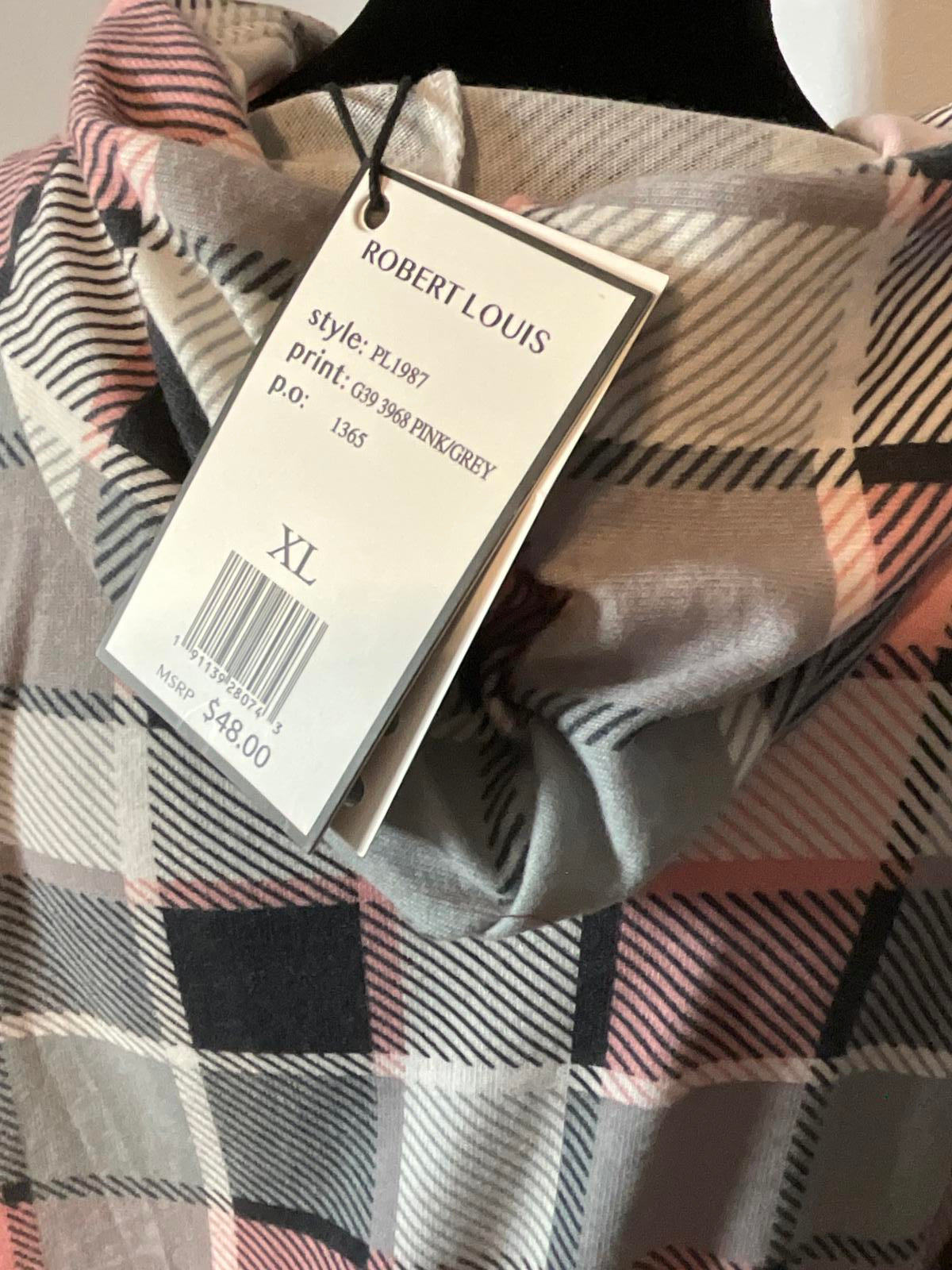 Cozy Robert Louis XL Plaid Hooded Pullover with Button Detail and Front Pocket