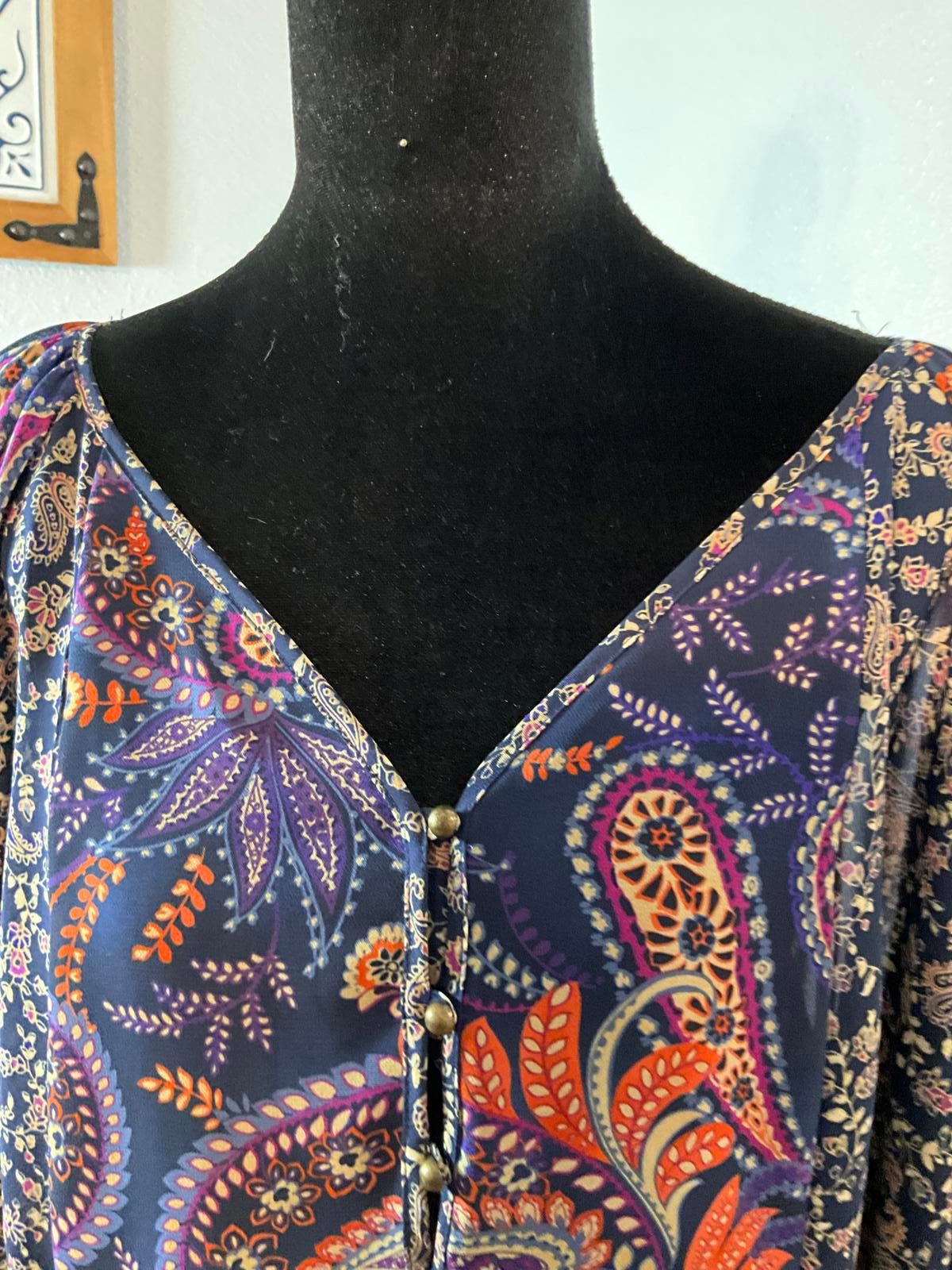 Chaps 2x Bohemian-Style Navy Lightweight Long Sleeve Paisley Print Shirt
