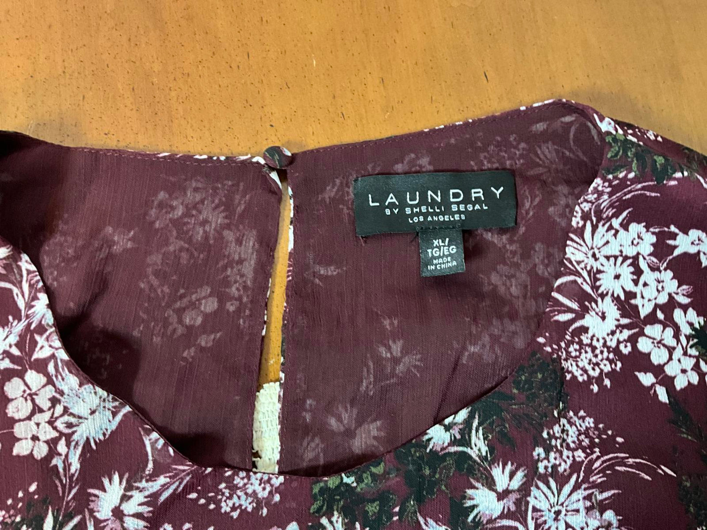 Soft Romantic Women's Sheer Sleeve Feminine Boho Floral Blouse in Burgundy