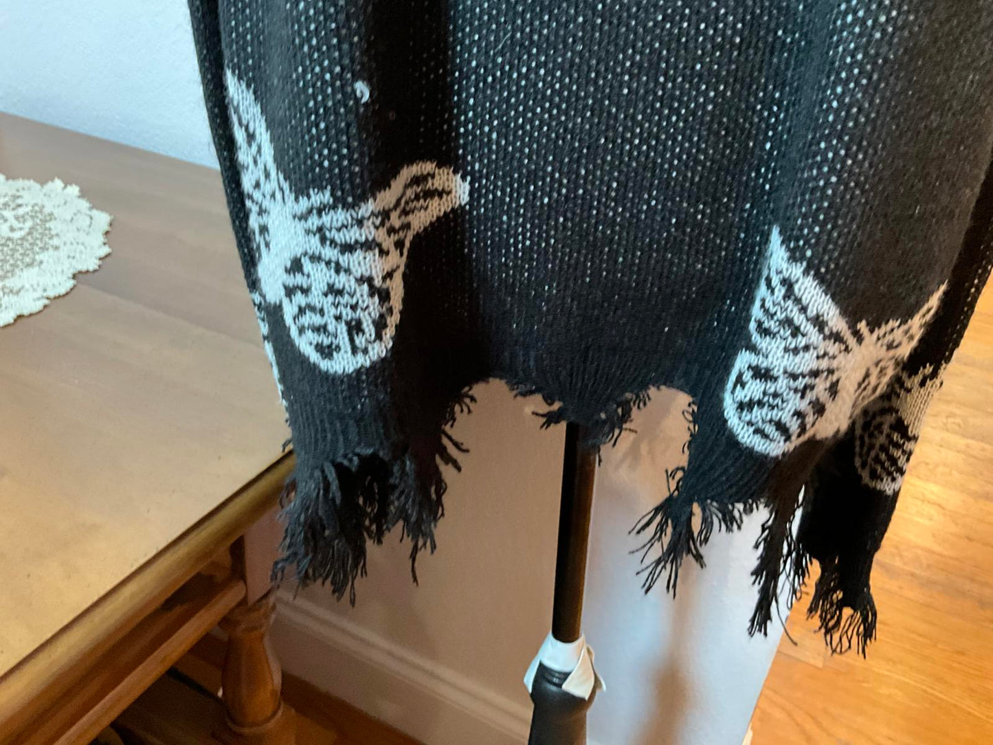 Trendy Three XL Black Knit Sweater with White Butterfly Pattern