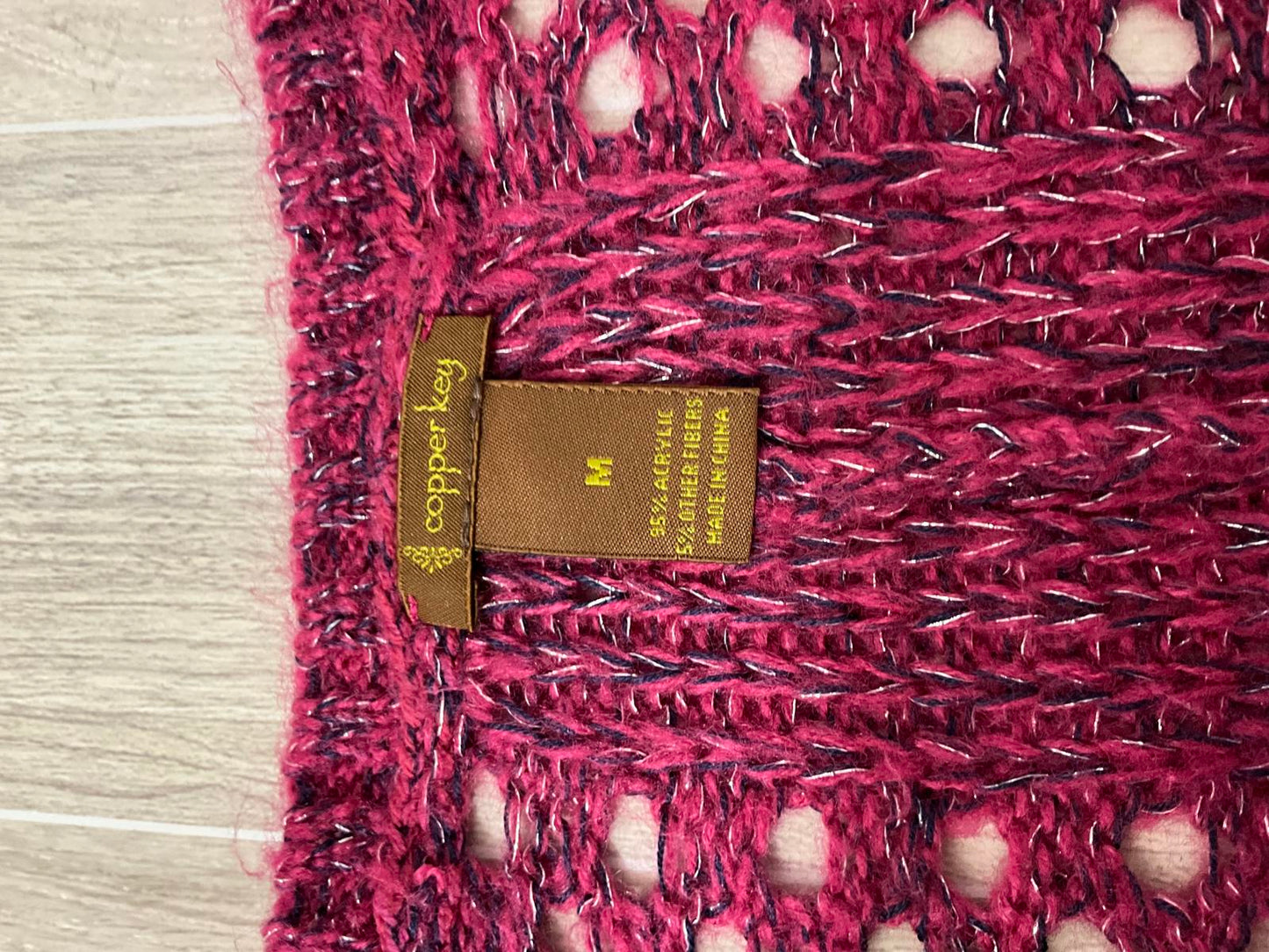 Copper Key Purple Open Weave Knit Cardigan M Crochet Boho Layering Lavender