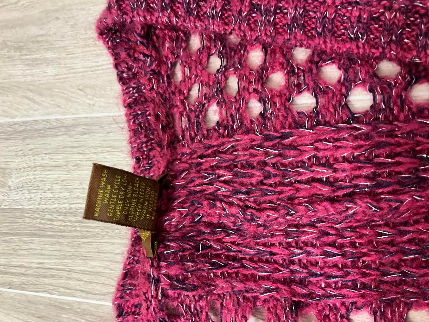 Copper Key Purple Open Weave Knit Cardigan M Crochet Boho Layering Lavender