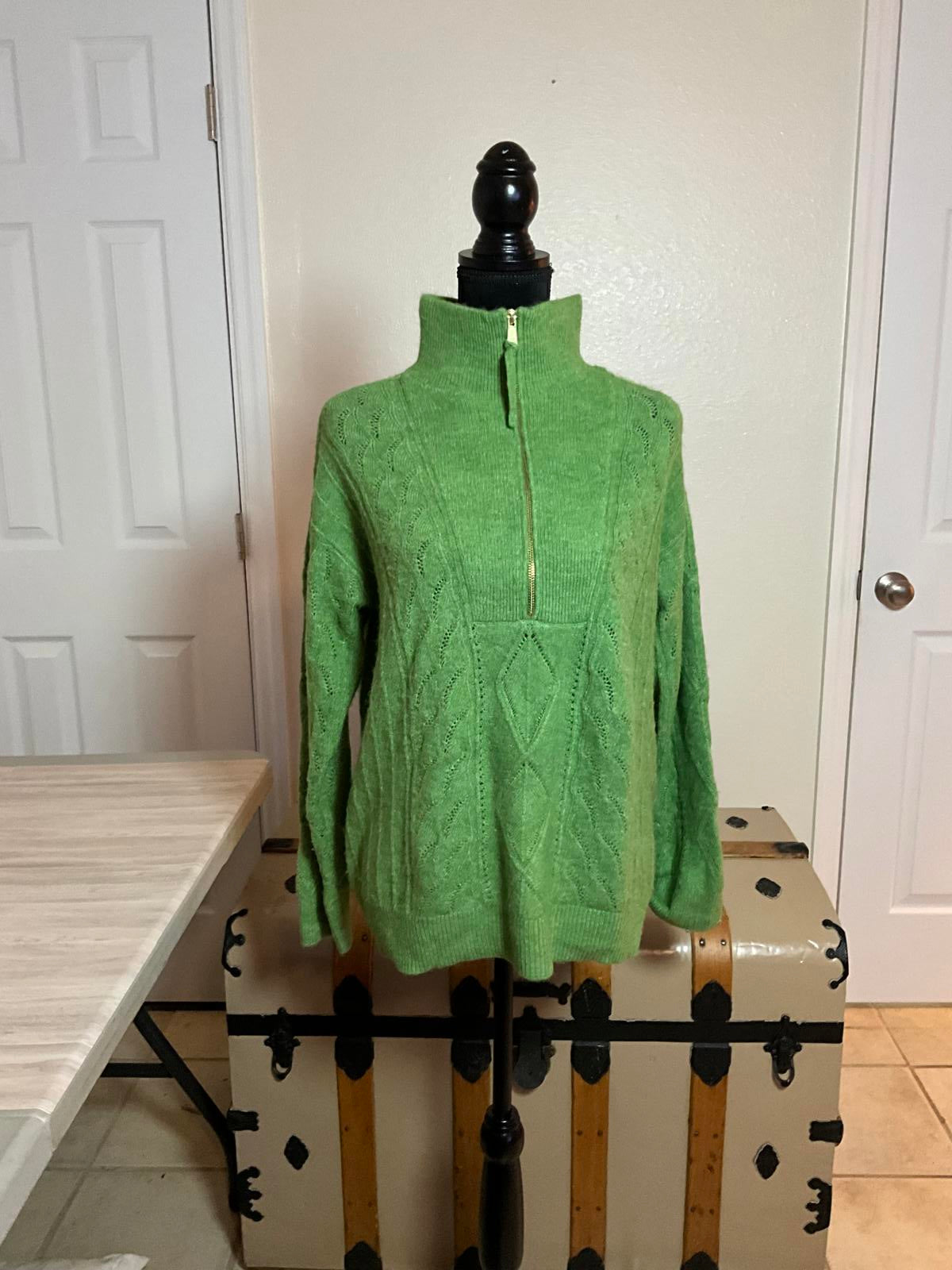 Talbots Sage Green Quarter Zip Sweater Pullover Size M Ultra Soft Knit