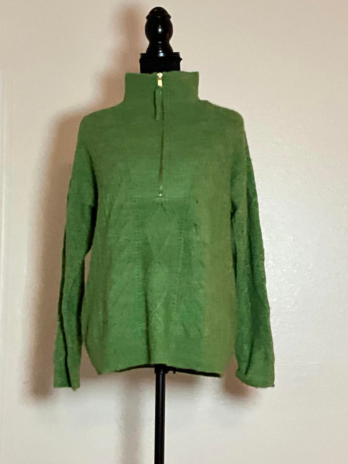 Talbots Sage Green Quarter Zip Sweater Pullover Size M Ultra Soft Knit