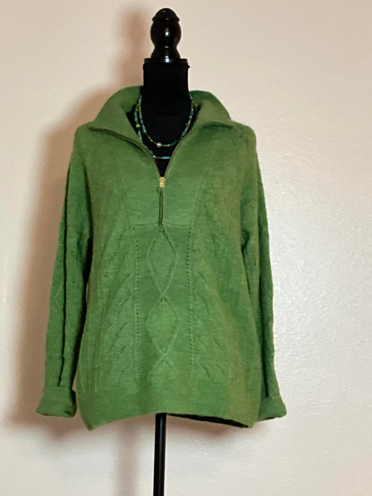 Talbots Sage Green Quarter Zip Sweater Pullover Size M Ultra Soft Knit