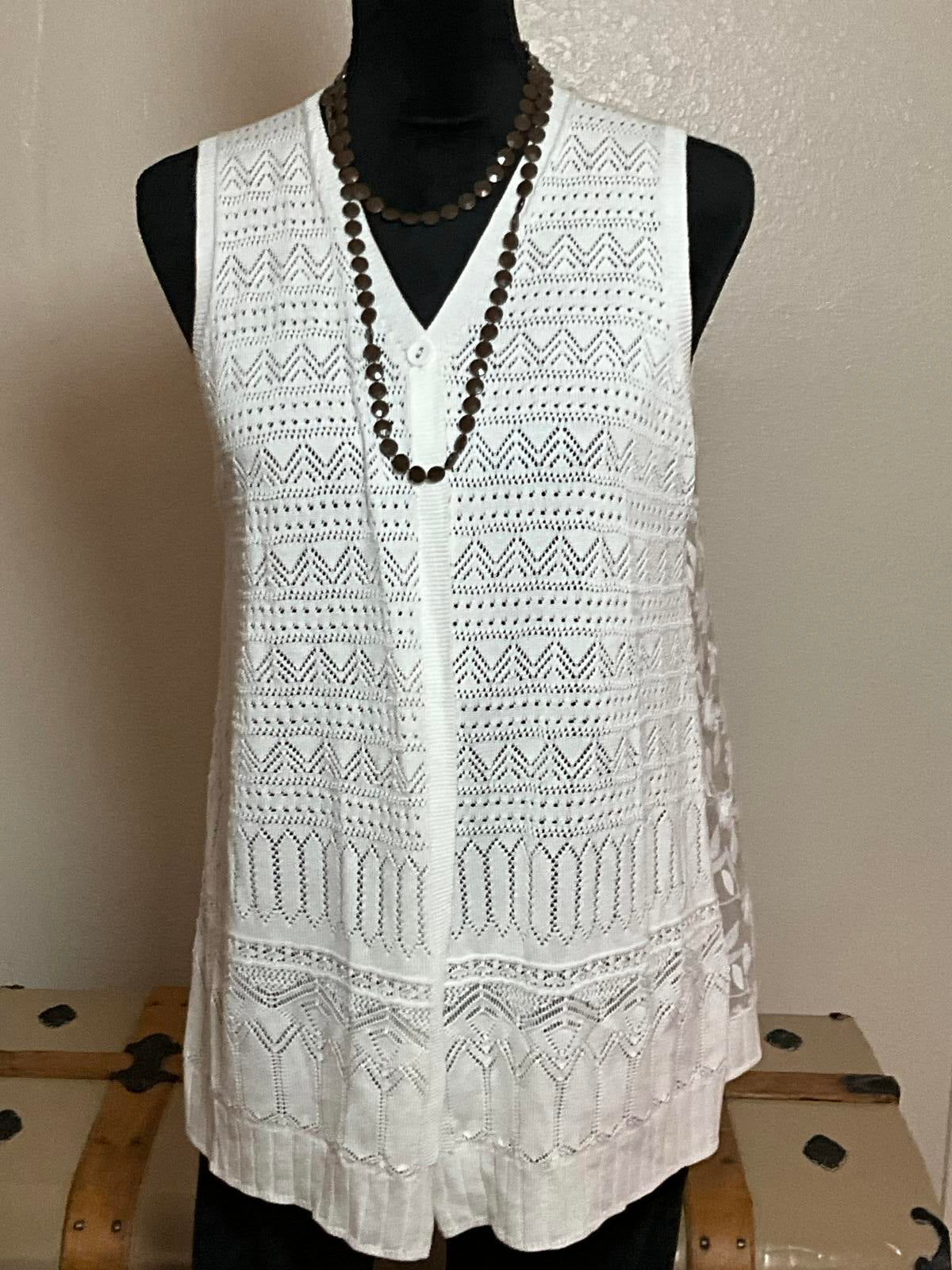 Jenny Cream Lace Vest Ivory Sheer Back Crochet Knit Sleeveless Cardigan Large