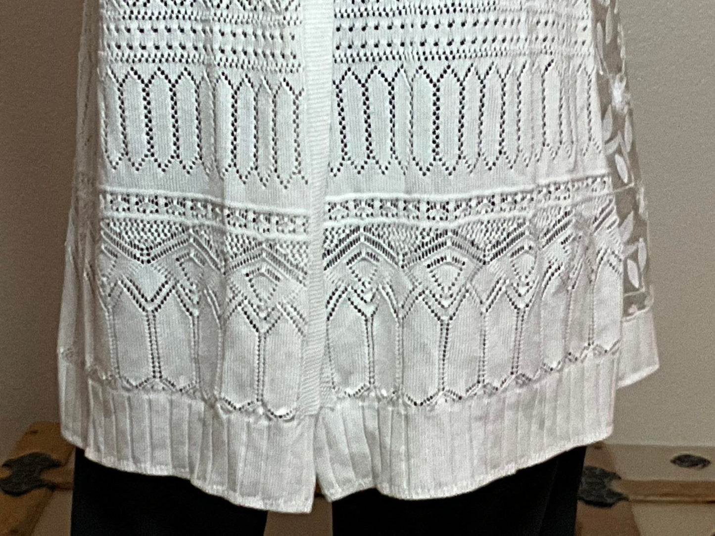 Jenny Cream Lace Vest Ivory Sheer Back Crochet Knit Sleeveless Cardigan Large