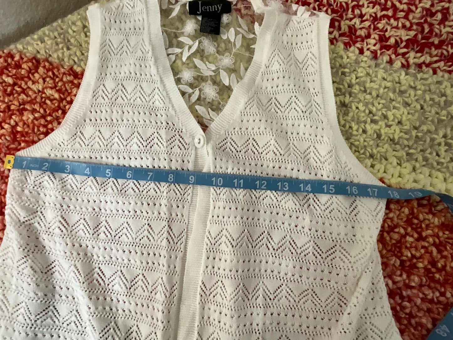 Jenny Cream Lace Vest Ivory Sheer Back Crochet Knit Sleeveless Cardigan Large