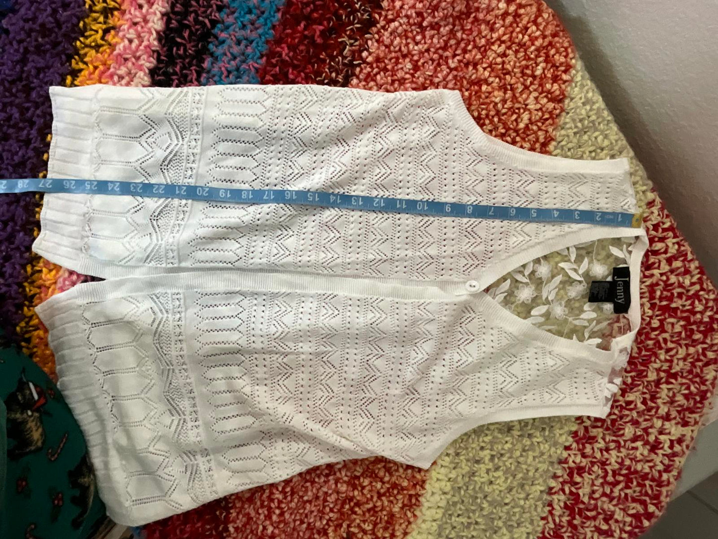 Jenny Cream Lace Vest Ivory Sheer Back Crochet Knit Sleeveless Cardigan Large
