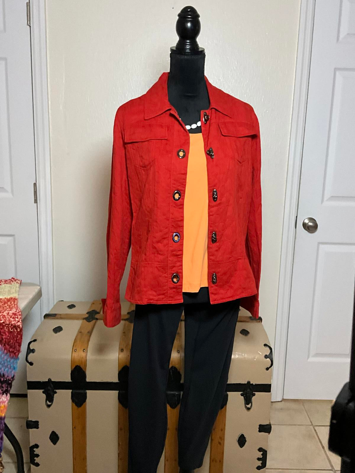 Peck and Peck Weekend Orange Cotton Button Up Utility Jacket Large