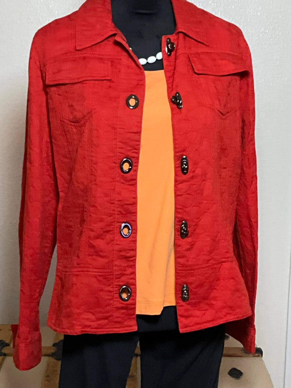 Peck and Peck Weekend Orange Cotton Button Up Utility Jacket Large