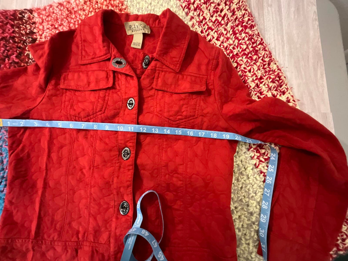 Peck and Peck Weekend Orange Cotton Button Up Utility Jacket Large