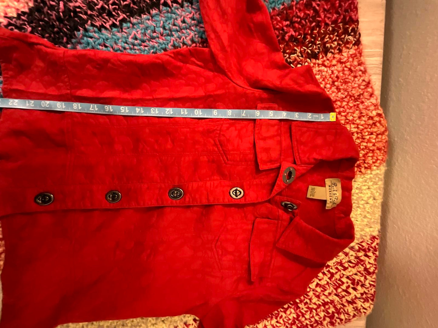 Peck and Peck Weekend Orange Cotton Button Up Utility Jacket Large