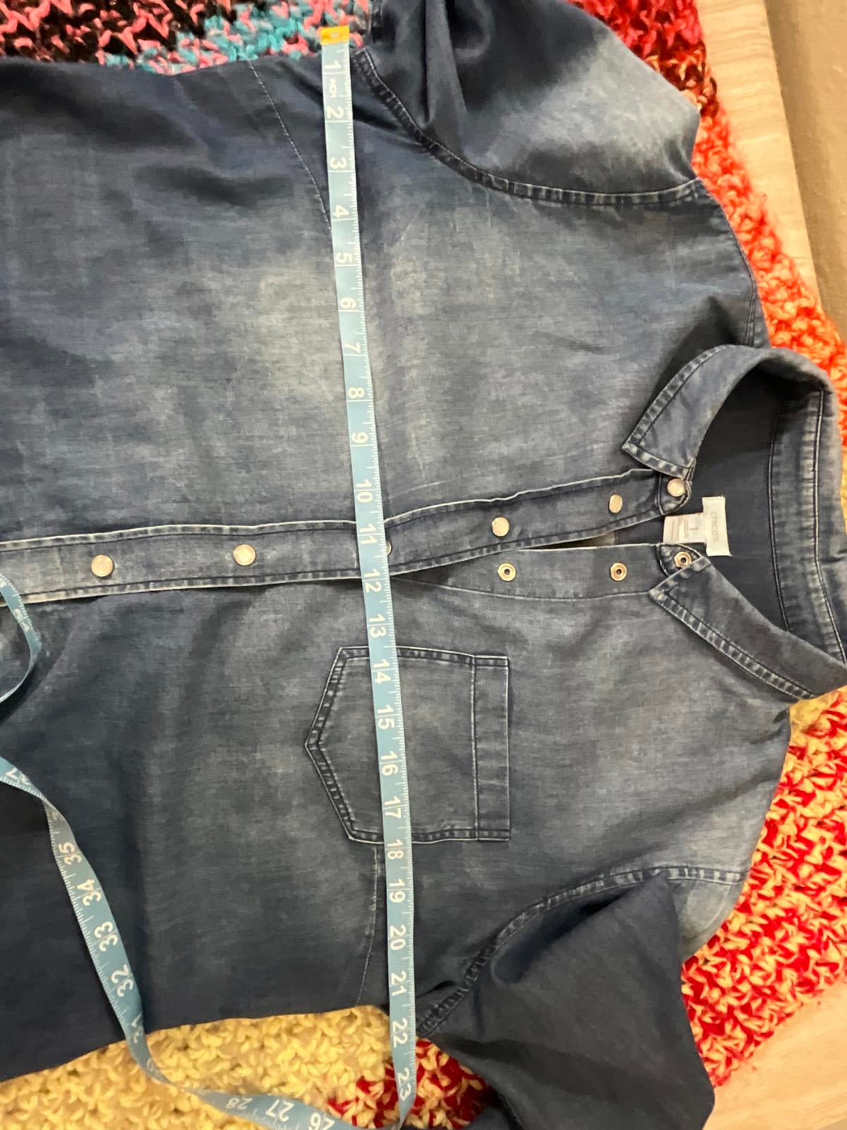 Chicos Denim Shacket Size 1 Indigo Wash Button Down Shirt Jacket