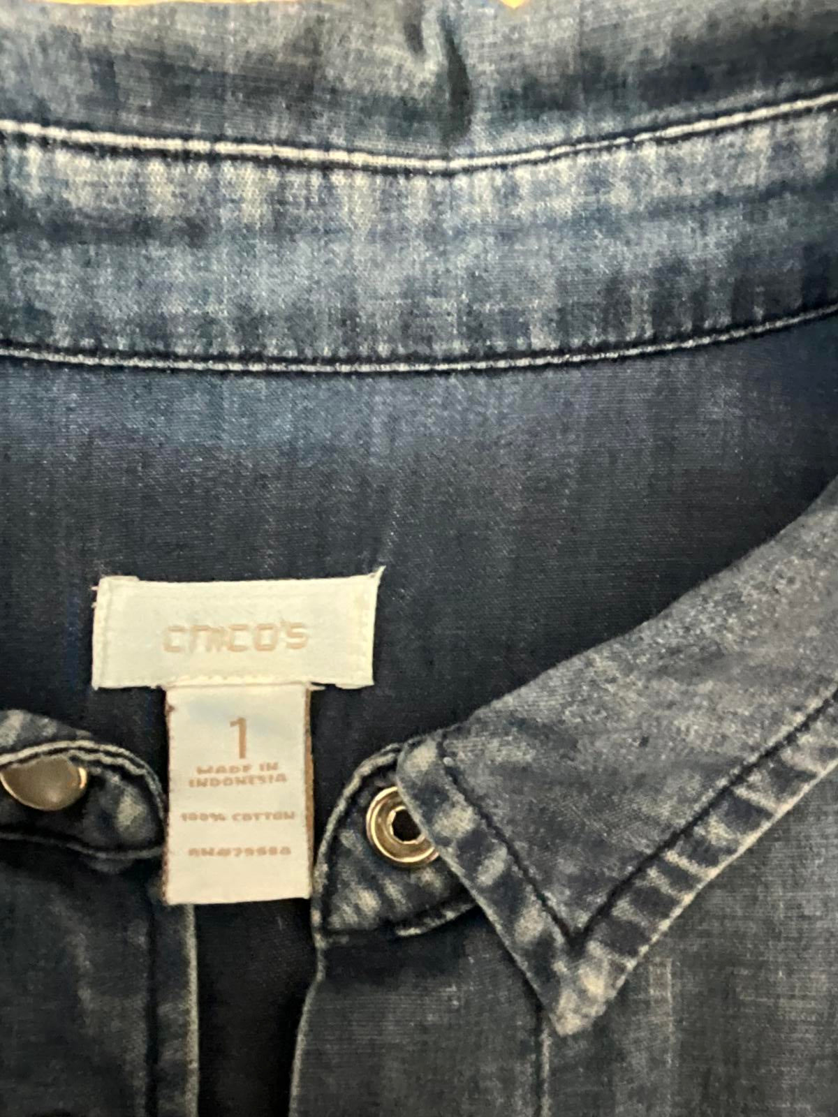 Chicos Denim Shacket Size 1 Indigo Wash Button Down Shirt Jacket