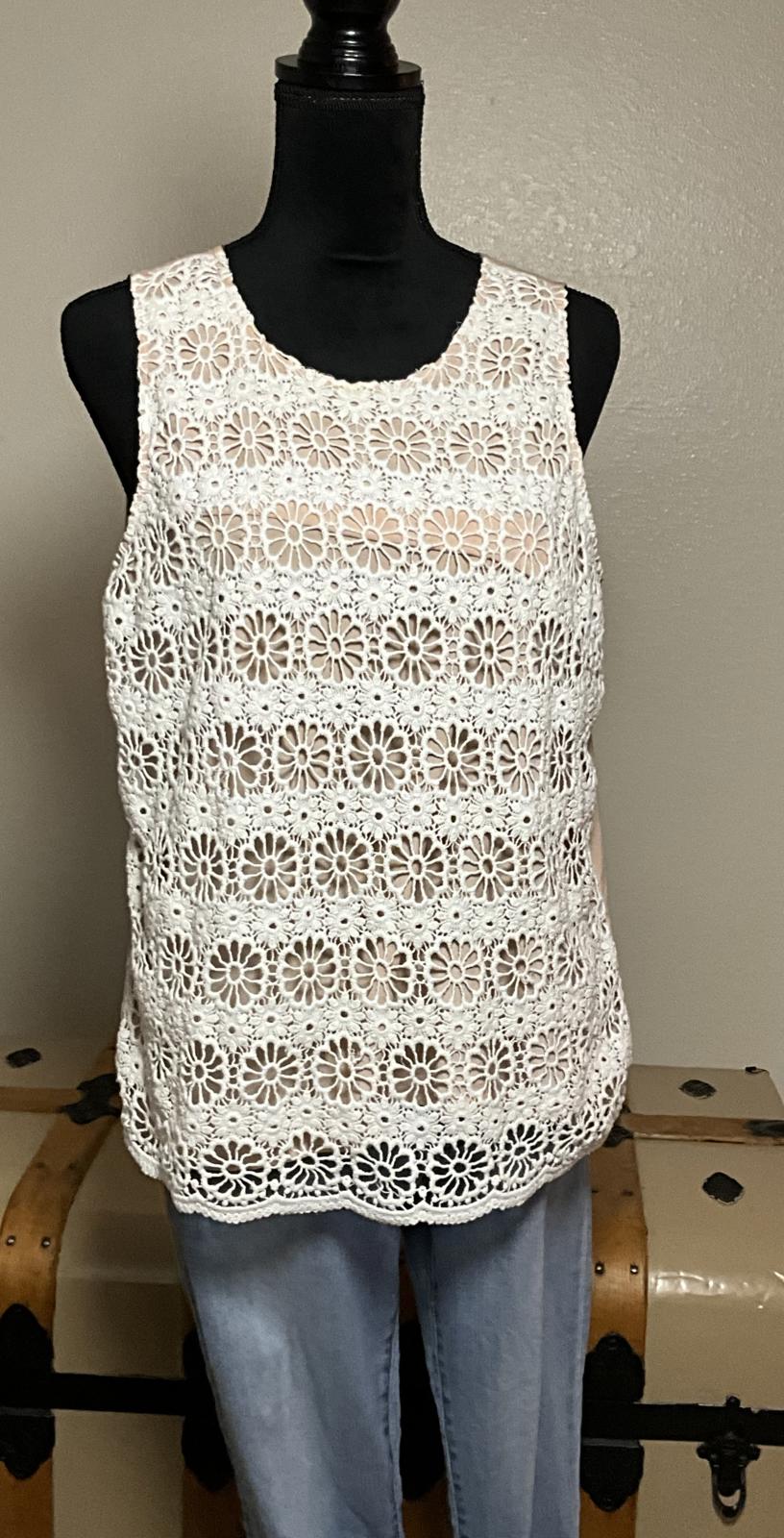 Loft Cream Lace Tank Top Ivory Sleeveless Blouse Scalloped Hem