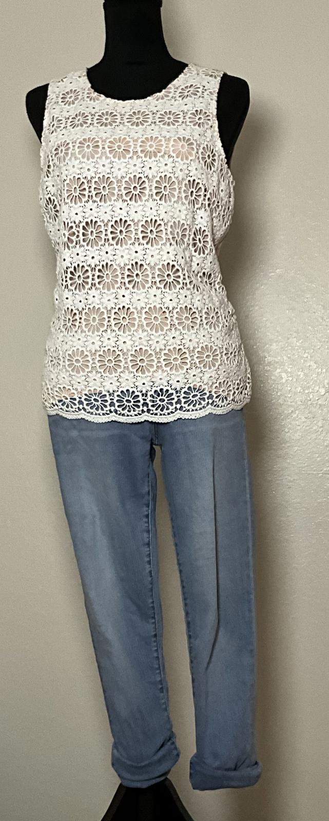 Loft Cream Lace Tank Top Ivory Sleeveless Blouse Scalloped Hem