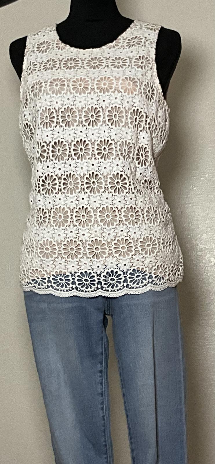 Loft Cream Lace Tank Top Ivory Sleeveless Blouse Scalloped Hem