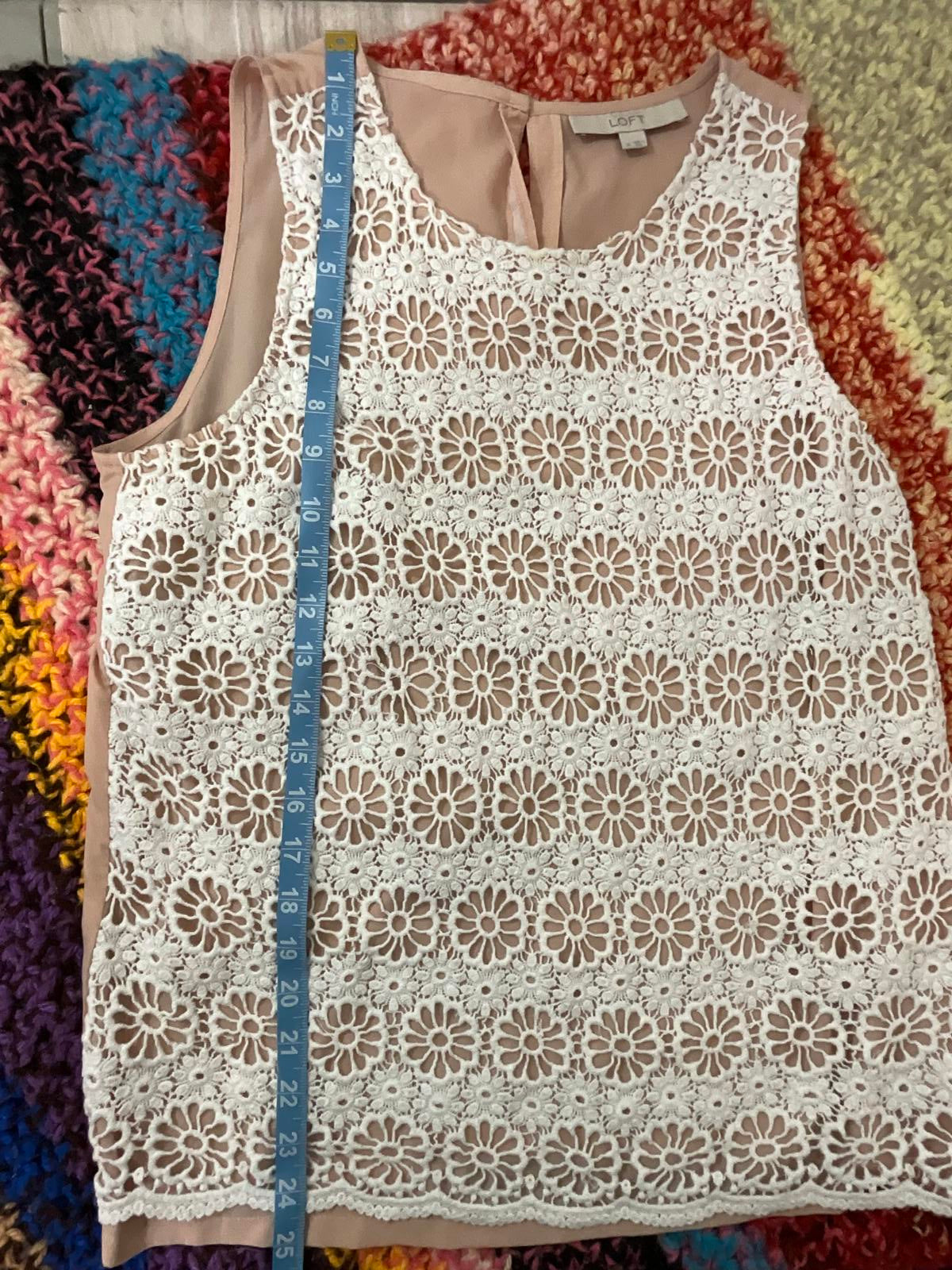 Loft Cream Lace Tank Top Ivory Sleeveless Blouse Scalloped Hem