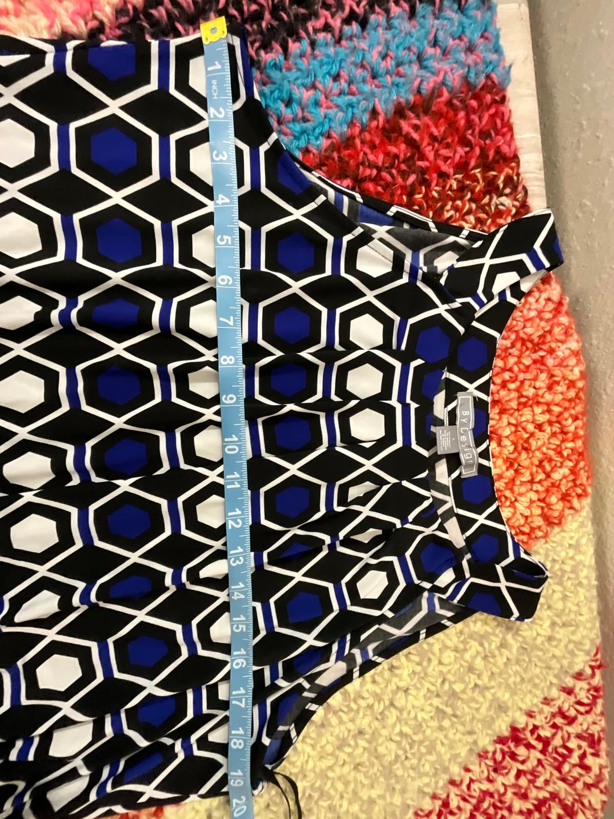By Design Royal Blue Black White Geometric Sleeveless Blouse