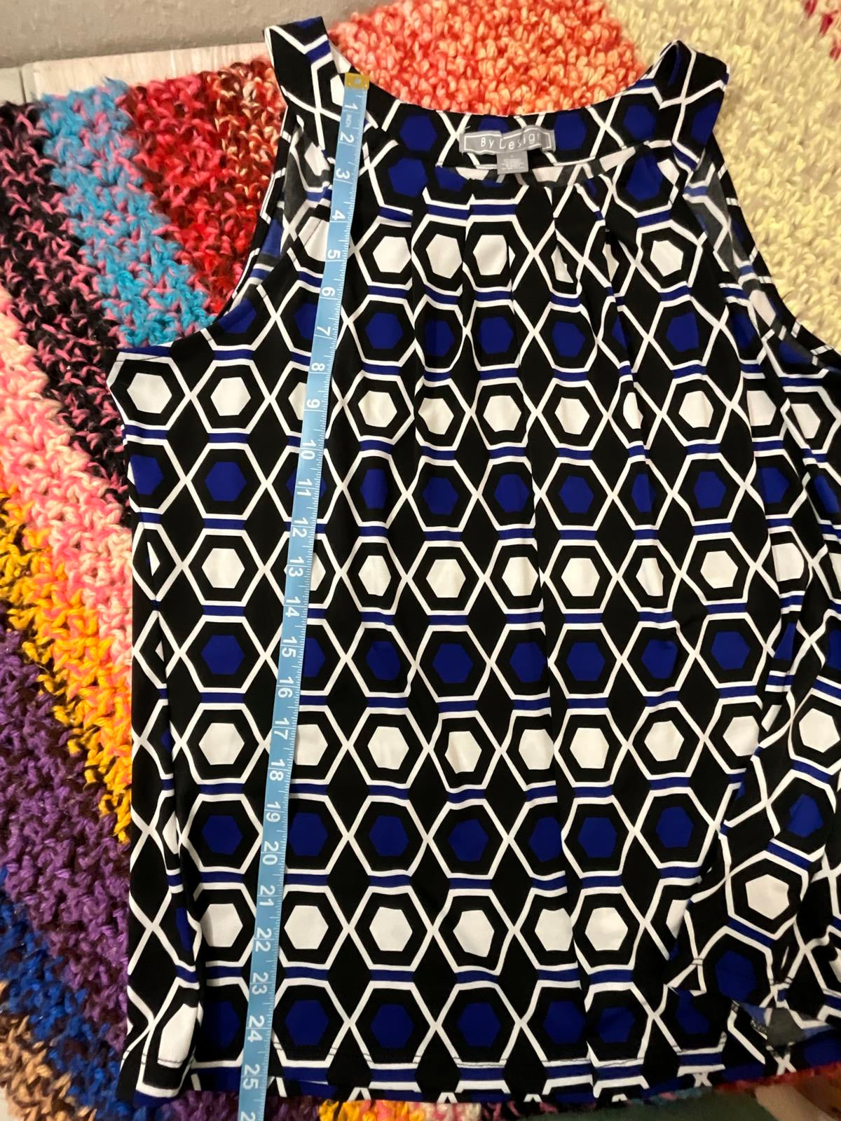 By Design Royal Blue Black White Geometric Sleeveless Blouse