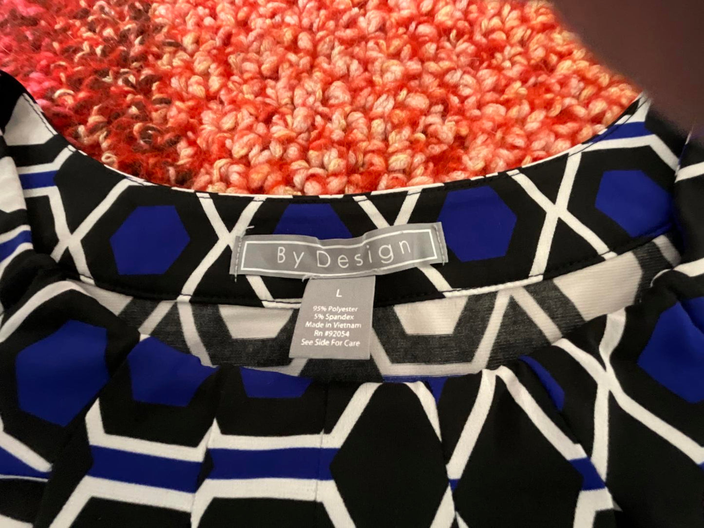 By Design Royal Blue Black White Geometric Sleeveless Blouse