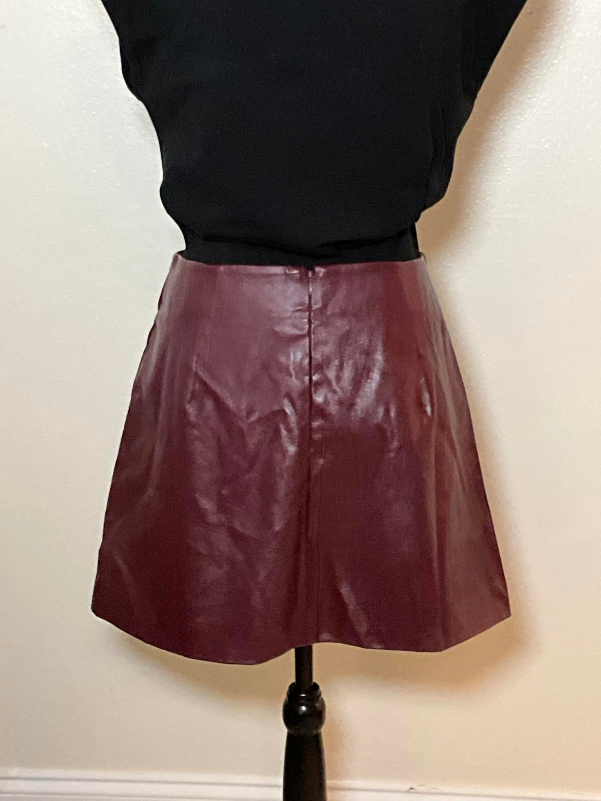 Commense Burgundy Faux Leather A Line Mini Skirt Y2K NWT High Waisted XL