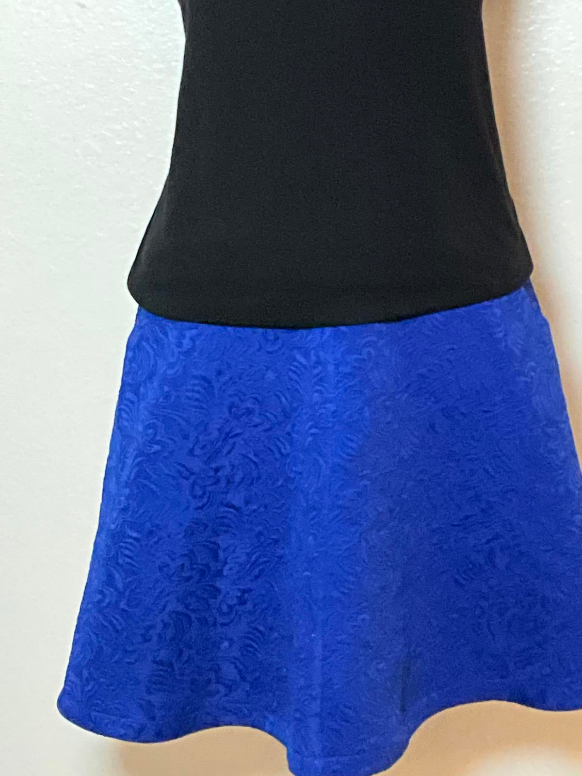 Double Zero Royal Blue Brocade Floral Textured Mini Skirt Lined